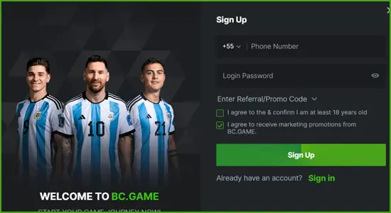 how to register at BC Game using phone number